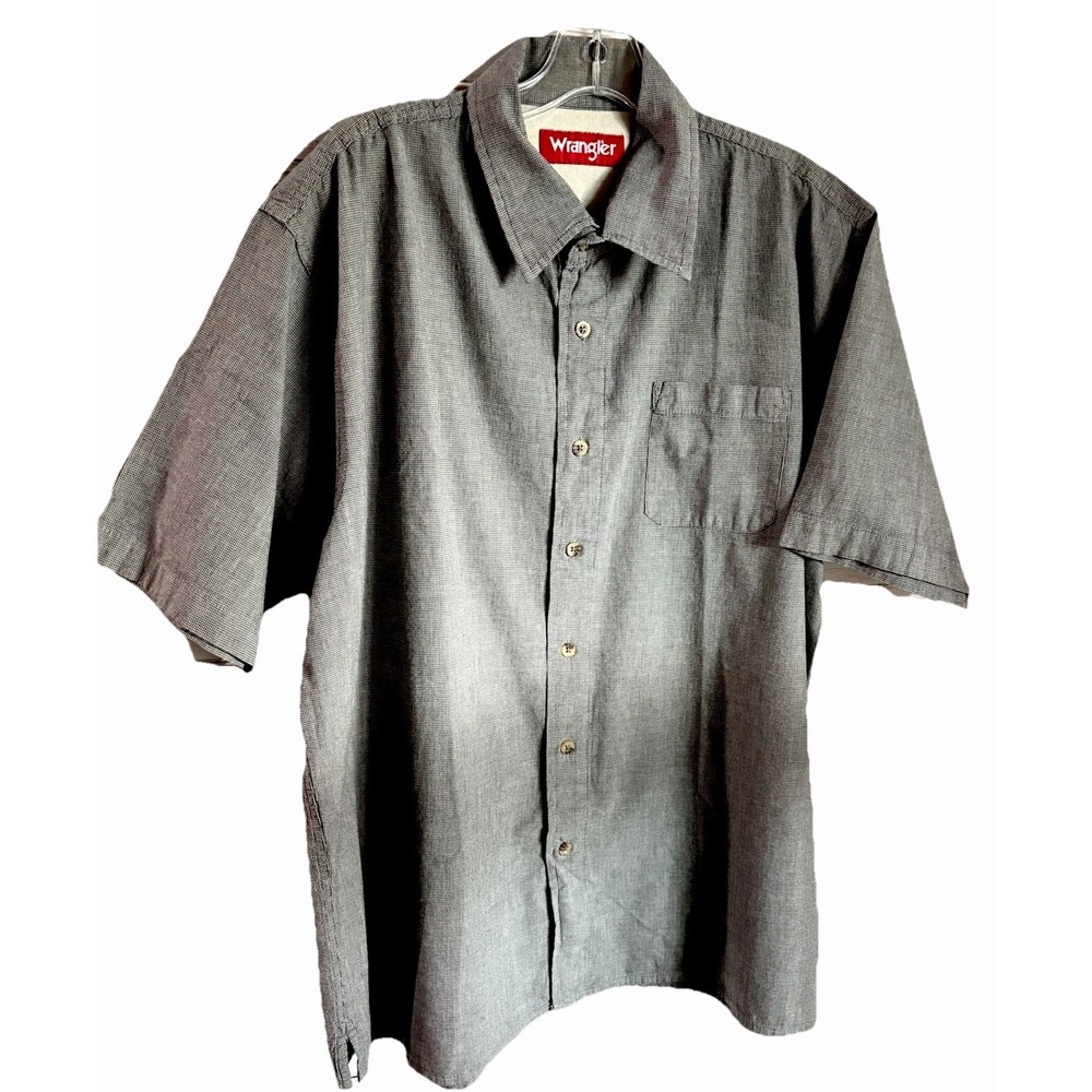 Wrangler mens XL ahort sleeve button up shirt grey Cotton Blend